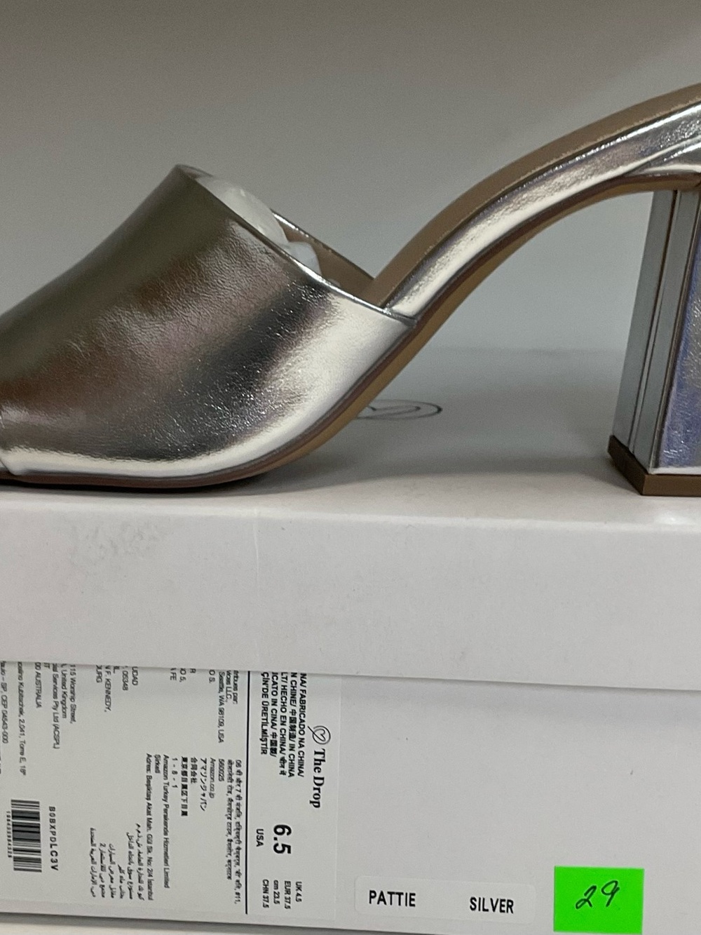 Pattie Silver Metallic Block Heel Mule